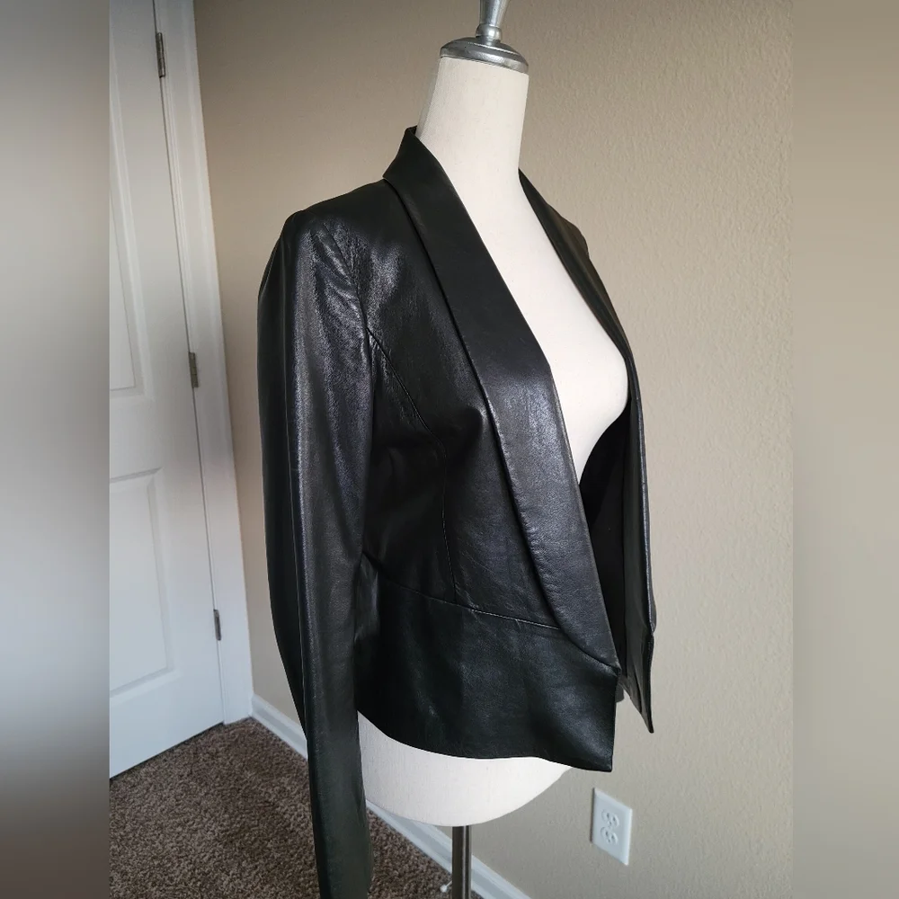 Vince Black Leather Blazer Jacket Size 2 - Picture 3 of 7